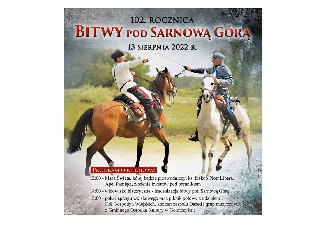 Obchody 102 rocznicy Bitwy pod Sarnową Górą odbędą się 13 sierpnia. Oprócz części oficjalnej będzie widowisko i piknik 
