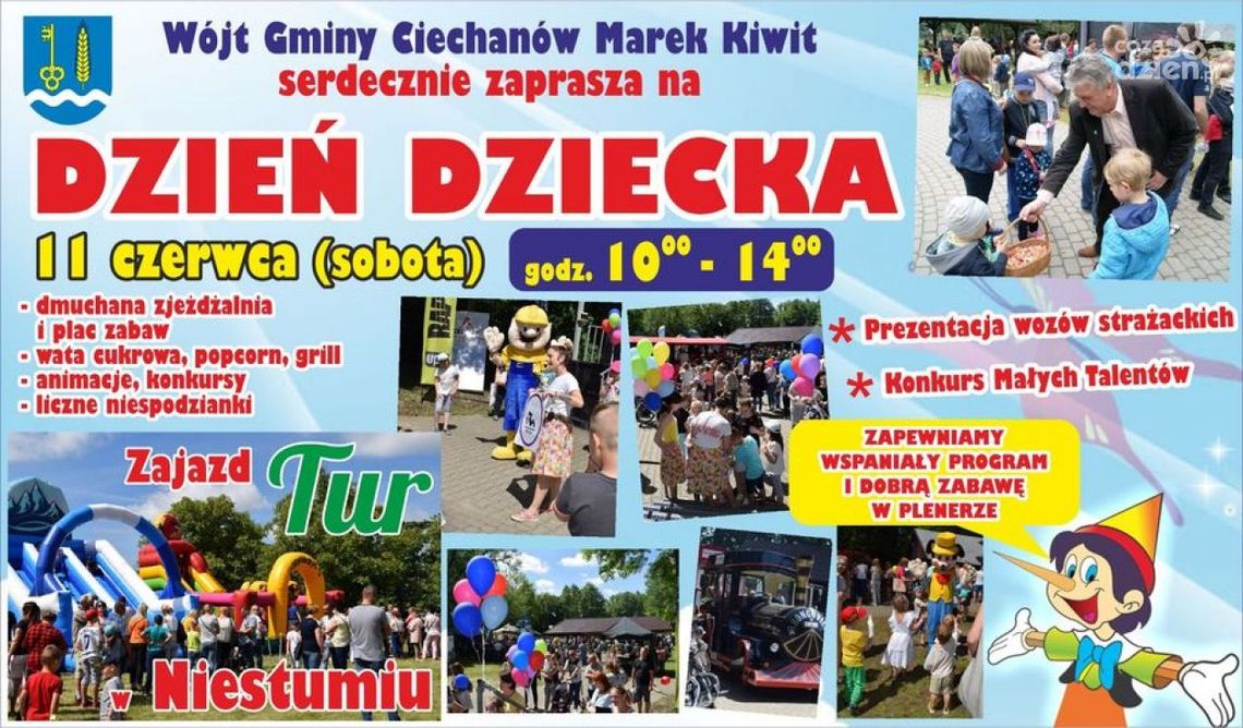 Oby pogoda dopisała. W sobotę festyn z okazji Dnia Dziecka przygotowywany przez Gminę Ciechanów