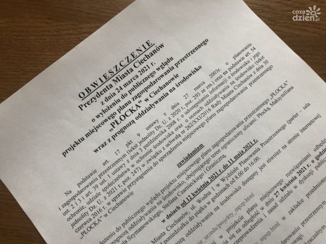 Plan zagospodarowania przestrzennego "Płocka" do poprawki! 
