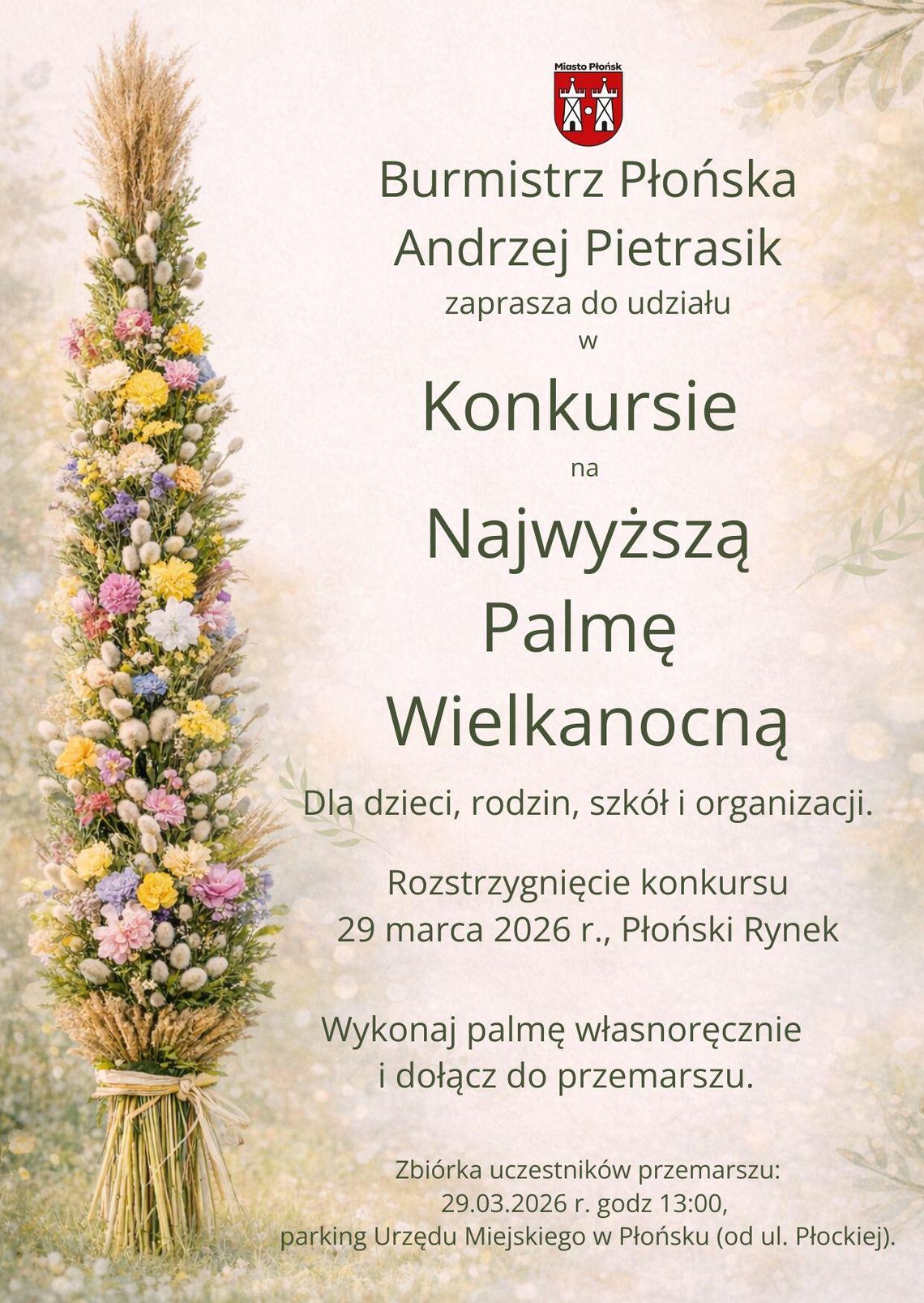 Płońsk. Konkurs na Najwyższą Palmę Wielkanocną 2026 Płońsk. Konkurs na Najwyższą Palmę Wielkanocną 2026