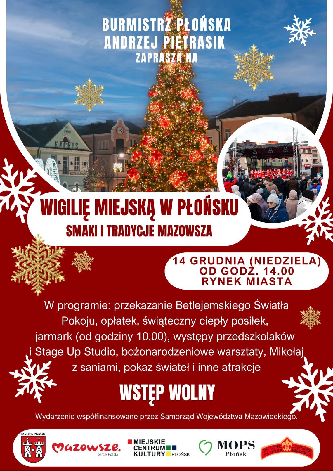 Płońszczanie podzielą się opłatkiem. Miejska wigilia dziś o 14.00
