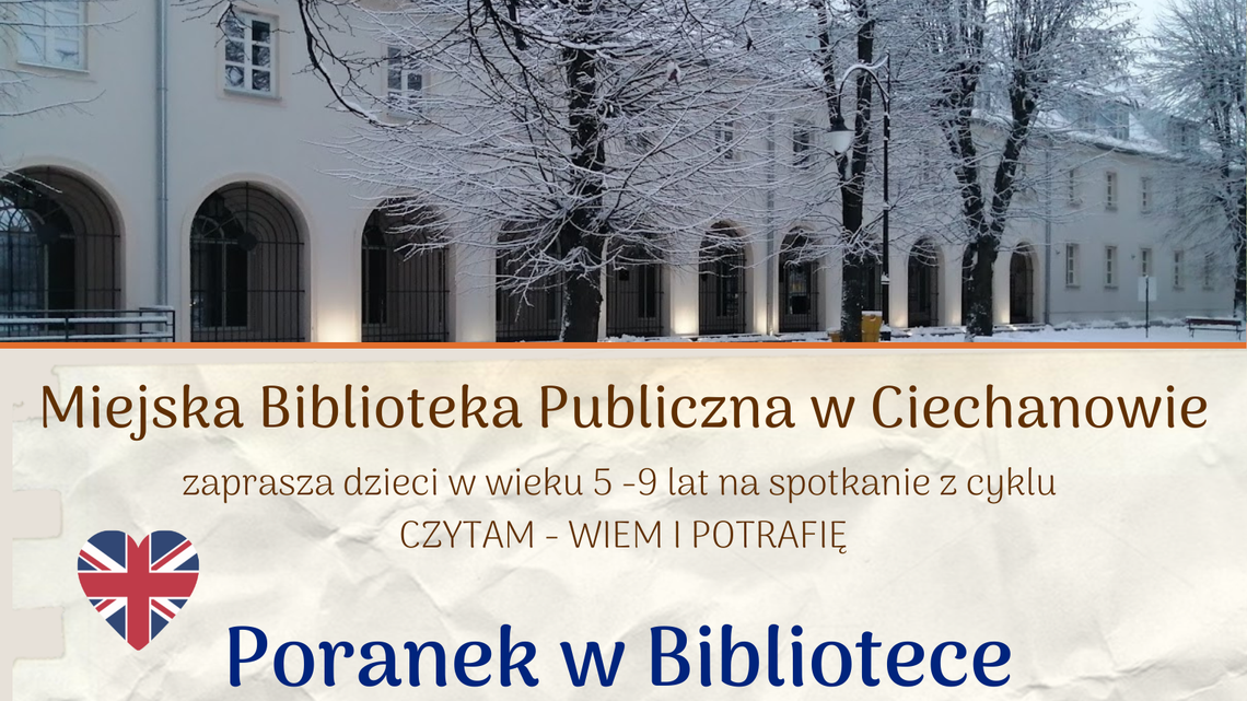 Poranek w Bibliotece: Jak połączyć naukę języka z literaturą? Warsztaty dla dzieci już 21 lutego Plakat - poranek w bibliotece