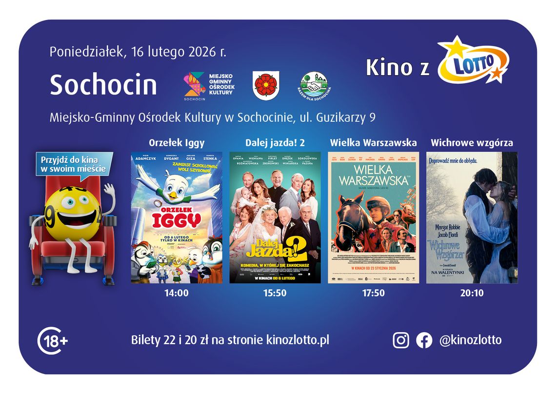 Premierowe seanse i akcja społeczna -Kino Lotto16 lutego w Sochocinie