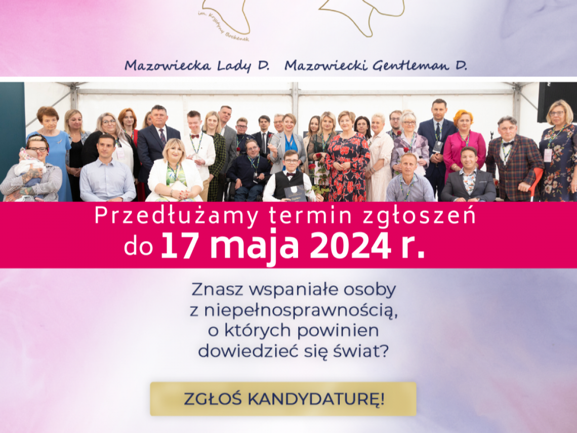 Przedłużenie terminu zgłoszeń do konkursów Mazowiecka Lady D. i Mazowiecki Gentleman D.
