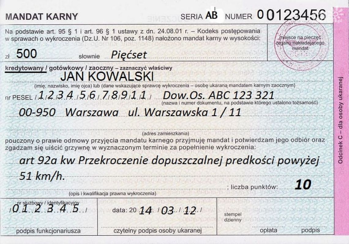 Rekordowa liczba punktów karnych dla kierowcy z Ciechanowa