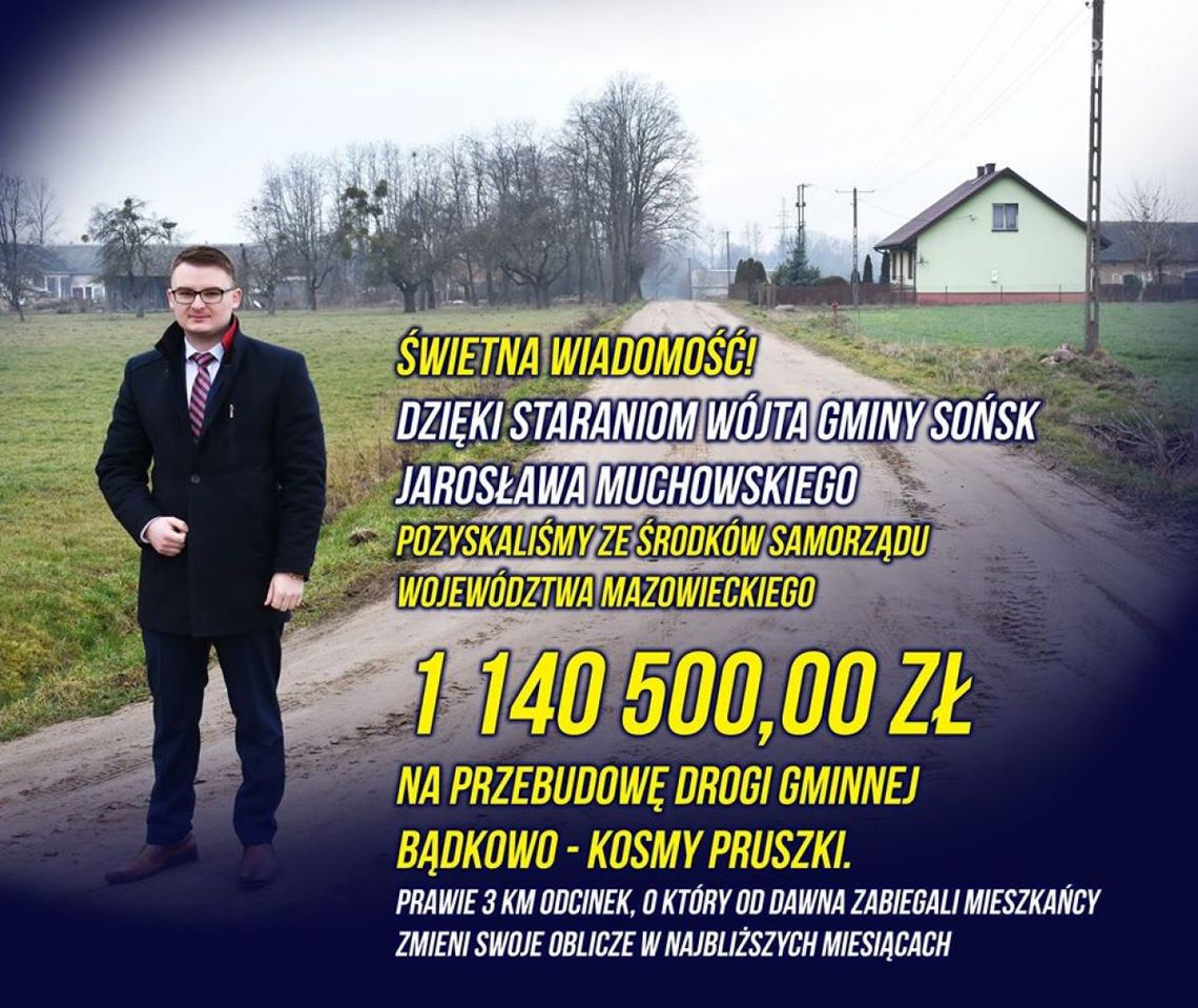 Sońsk wyremontuje ważną drogę. Gmina pozyskała ponad milion 