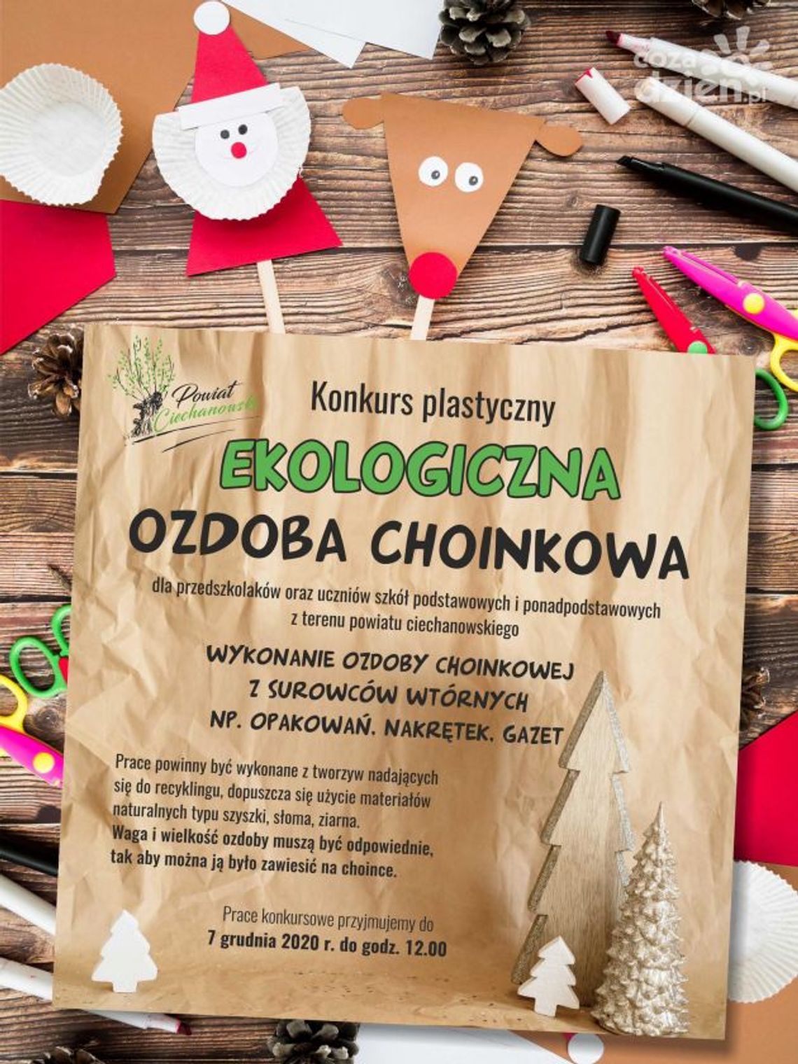 Starostwo Powiatowe w Ciechanowie. Konkurs na"Ekologiczną ozdobę choinkową"