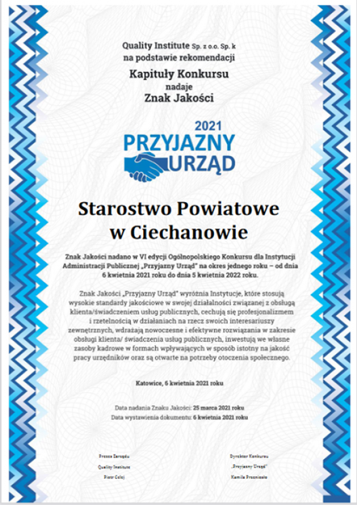 Starostwo Powiatowe w Ciechanowie laureatem prestiżowego konkursu!