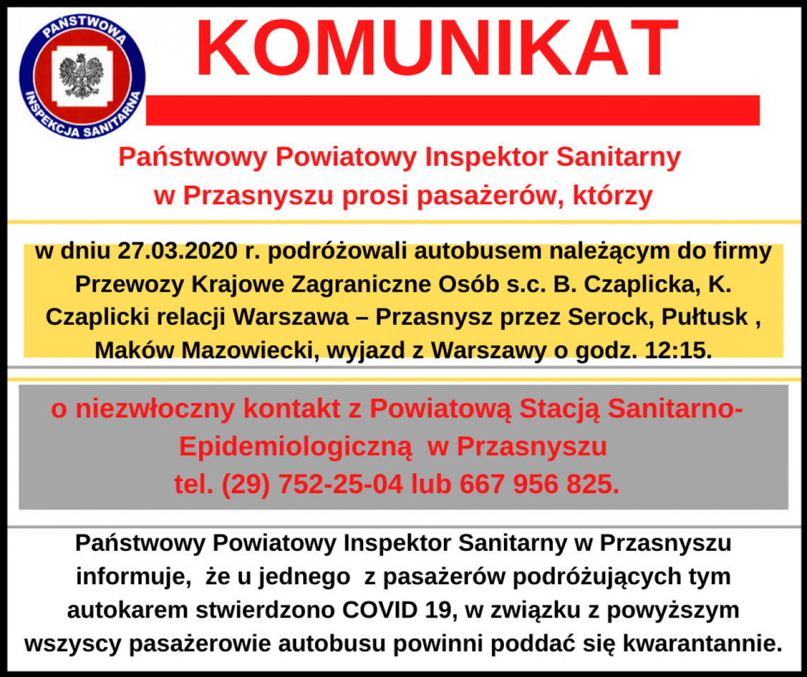 U jednej z osób podróżujących autobusem w naszym regionie stwierdzono COVID -19 U jednej z osób podróżujących autobusem w naszym regionie stwierdzono COVID -19