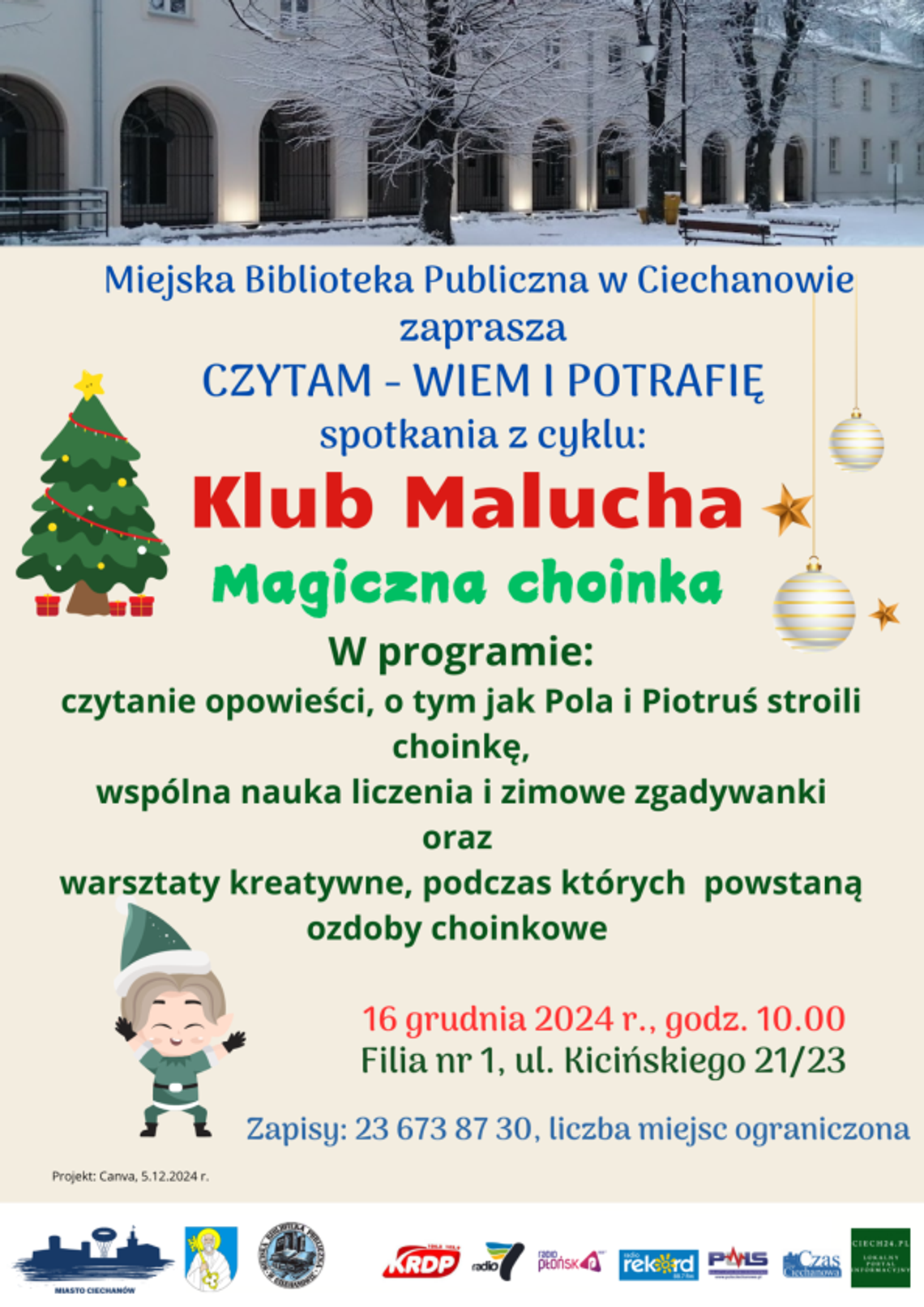 Ubierz choinkę z Klubem Malucha! Bezpłatne zajęcia w Ciechanowie