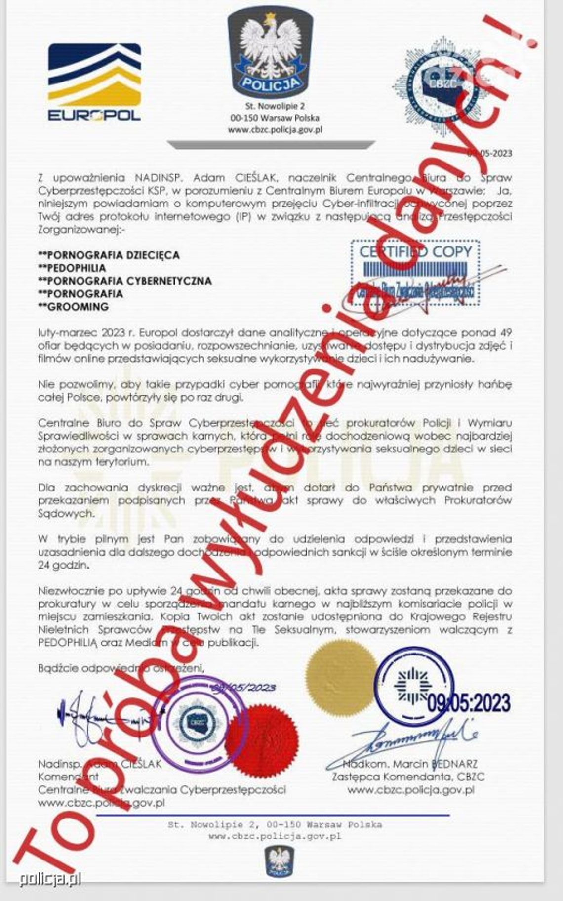 Uwaga na oszustwa! Cyberprzestępcy podszywają się pod Centralne Biuro Zwalczania Cyberprzestępczości