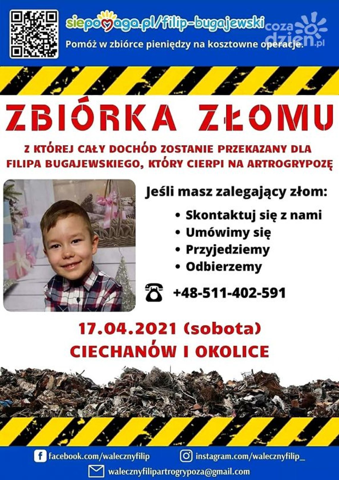 W Ciechanowie będą zbierać złom dla Filipka! W Ciechanowie będą zbierać złom dla Filipka!