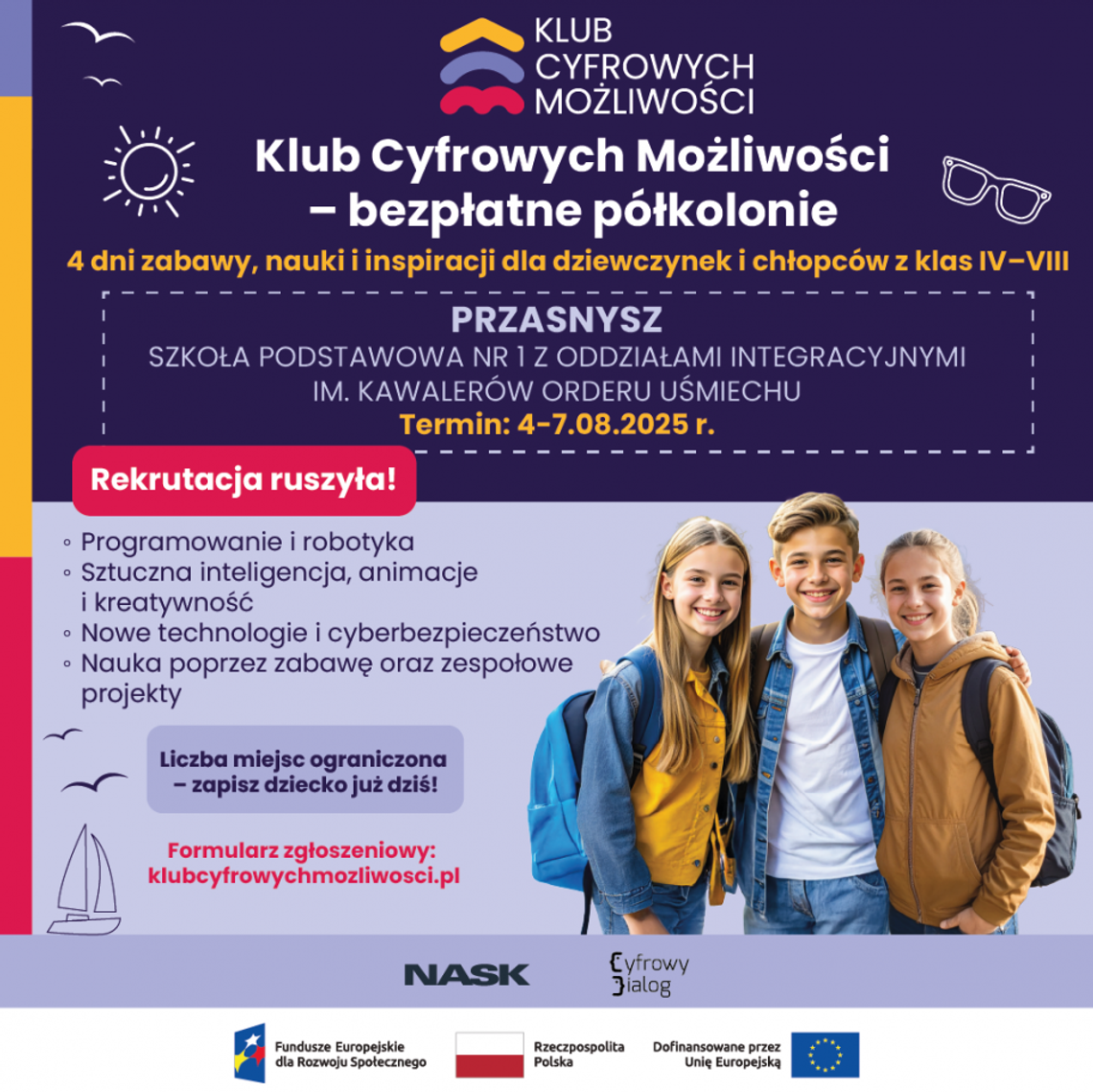 Wakacyjna przygoda z technologią w Przasnyszu! Bezpłatne półkolonie z Klubem Cyfrowych Możliwości