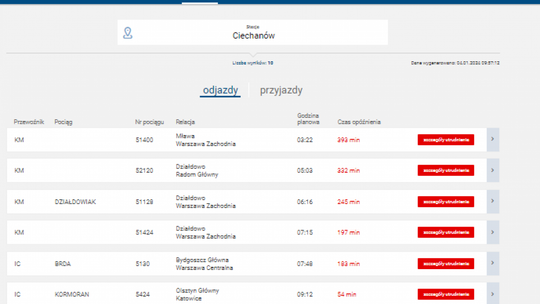 Oblodzona linia trakcyjna - utrudnienia na szlaku Gąsocin – Ciechanów 