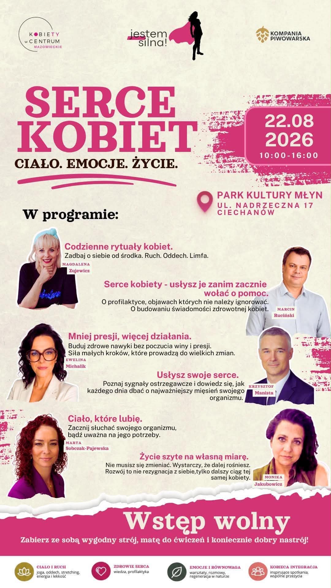 Plakat wydarzenia Serce Kobiet w Parku Kultury Młyn w Ciechanowie